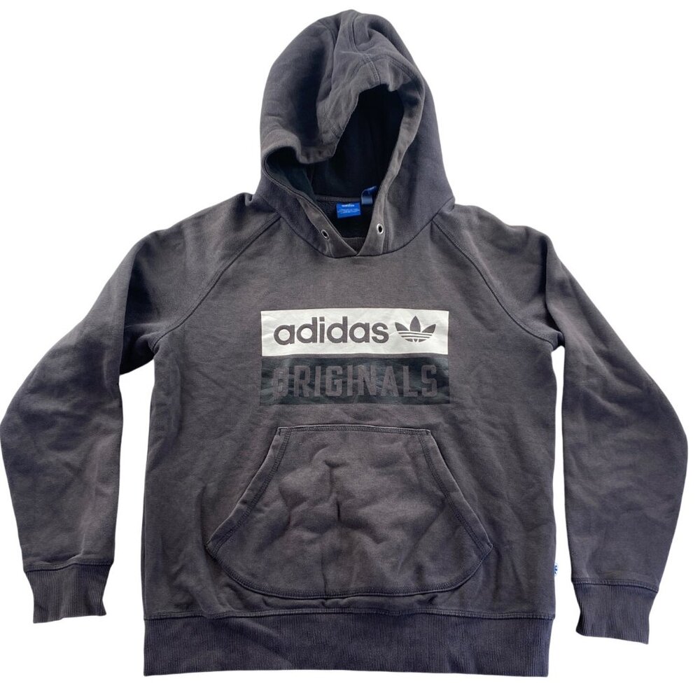 Adidas Originals Men Hoodie Sweatshirt Large Charcoal Gray Fleece Lined Pullover